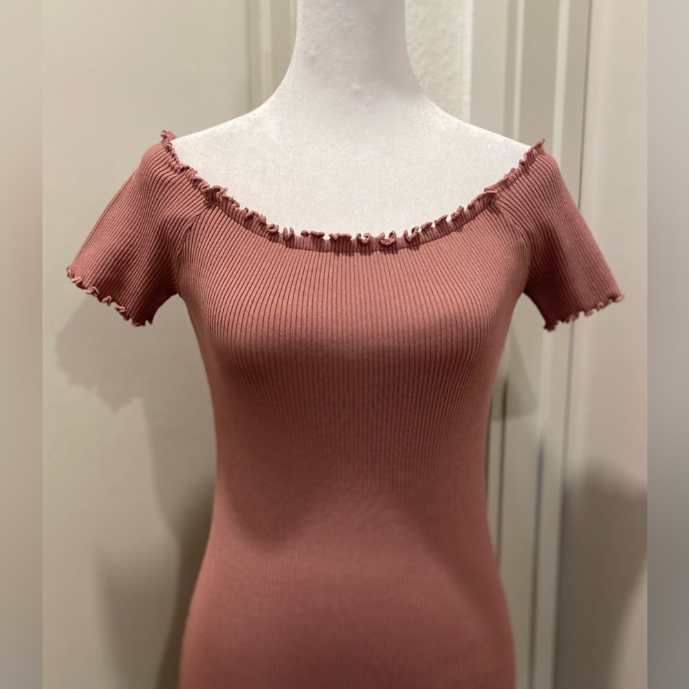 NWT Lulu’s Mauve Dusty Pink Off-the-Shoulder Fitted Bodycon Ribbed Mini Dress XL